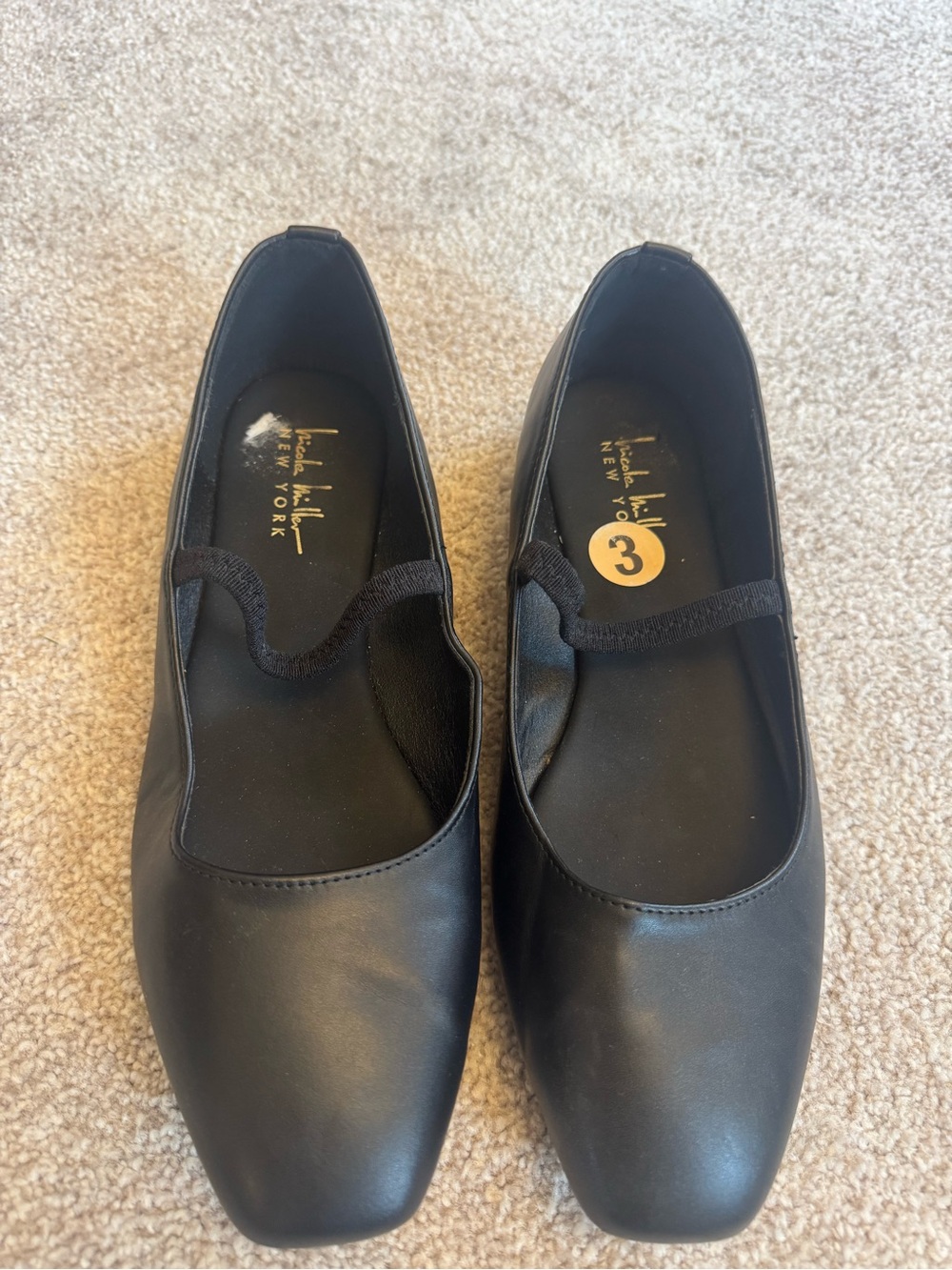 Nicole Miller Black Square-Toe Slip-On Flats with Elastic Vamp